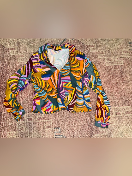 Haute Hippie Tops - Haute Hippie monstera leaf print long sleeve pullover collared blouse small